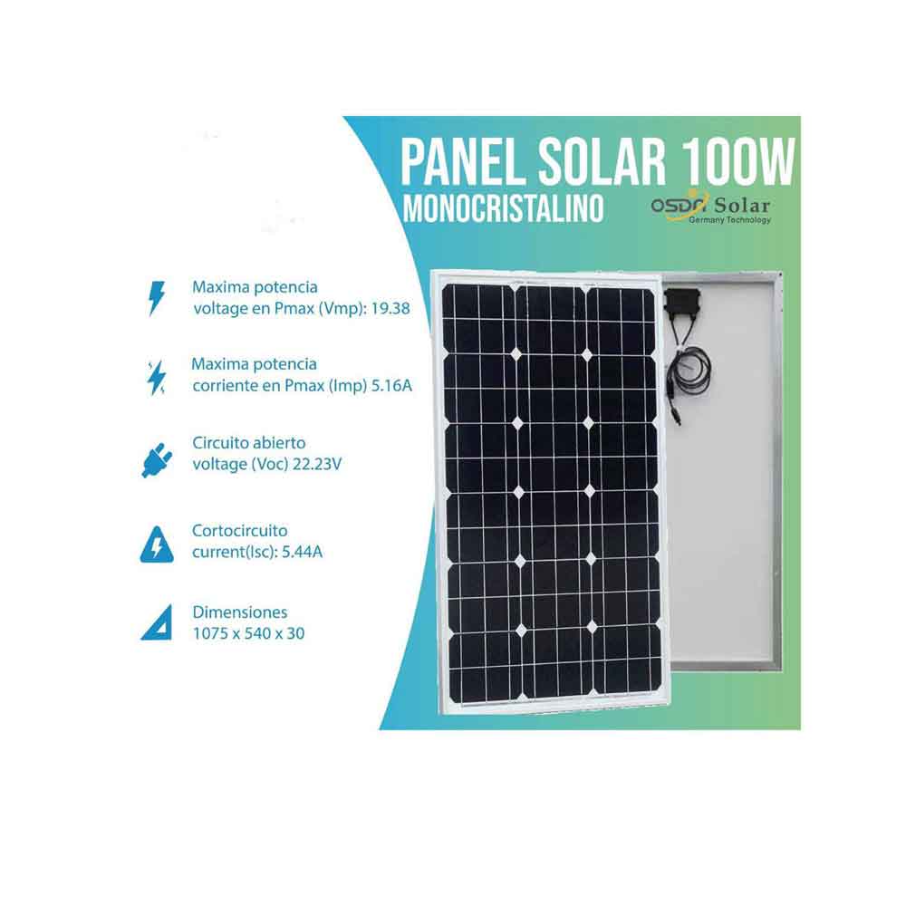 Panel Solar 100W 12v Monocristalino