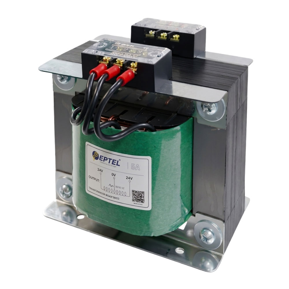 Transformador Aislamiento 220V a 24V-0-24V 5A con Bornera